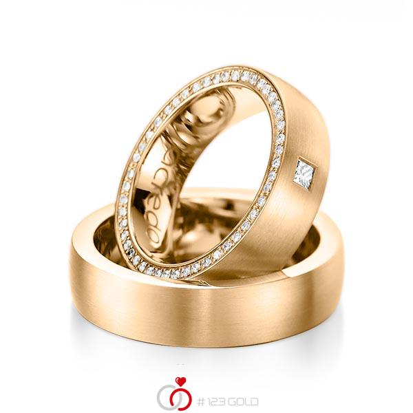 Paar klassische Memoire-Trauringe/Eheringe in Roségold 585 vollausgefasst mit zus. 0,355 ct. Prinzess-Diamant & Brillant tw, vs tw, si von acredo - A-1071-5 Paar klassische Memoire-Trauringe/Eheringe in Roségold 585 vollausgefasst mit zus. 0,355 ct. Prinzess-Diamant & Brillant tw, vs tw, si von acredo - A-1071-5