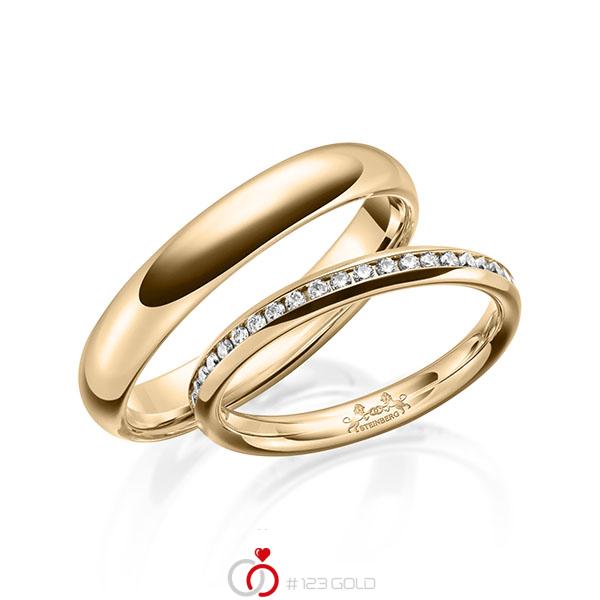 Paar klassische Memoire-Trauringe/Eheringe in Roségold 585 vollausgefasst mit zus. 0,45 ct. Brillant tw, si von Steinberg - Q-1623-4 Paar klassische Memoire-Trauringe/Eheringe in Roségold 585 vollausgefasst mit zus. 0,45 ct. Brillant tw, si von Steinberg - Q-1623-4