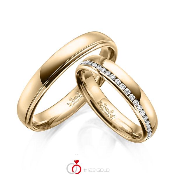 Paar klassische Memoire-Trauringe/Eheringe in Roségold 585 vollausgefasst mit zus. 0,45 ct. Brillant tw, si von Steinberg - Q-1629-7 Paar klassische Memoire-Trauringe/Eheringe in Roségold 585 vollausgefasst mit zus. 0,45 ct. Brillant tw, si von Steinberg - Q-1629-7