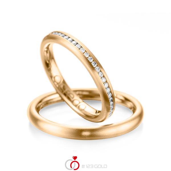 Paar klassische Memoire-Trauringe/Eheringe in Roségold 585 vollausgefasst mit zus. 0,48 ct. Brillant tw, si von acredo - A-1074-3 Paar klassische Memoire-Trauringe/Eheringe in Roségold 585 vollausgefasst mit zus. 0,48 ct. Brillant tw, si von acredo - A-1074-3