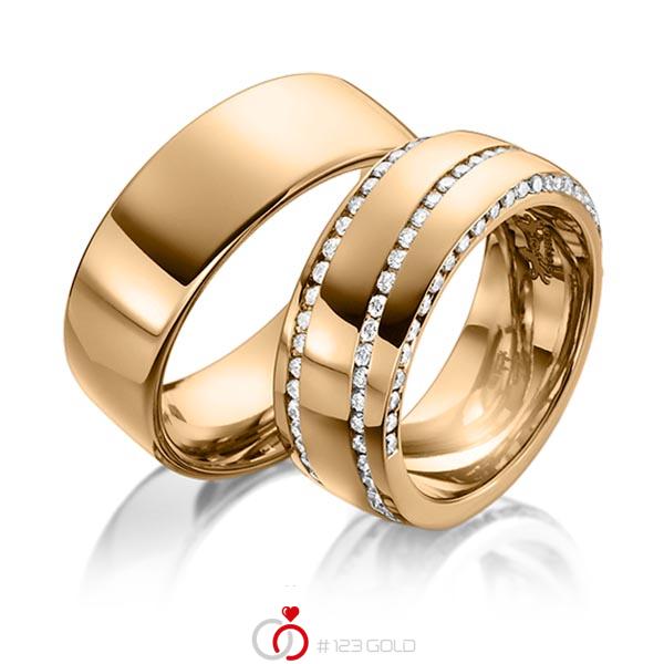 Paar klassische Memoire-Trauringe/Eheringe in Roségold 585 vollausgefasst mit zus. 1,31 ct. Brillant tw, si von Steinberg - Q-1168-4 Paar klassische Memoire-Trauringe/Eheringe in Roségold 585 vollausgefasst mit zus. 1,31 ct. Brillant tw, si von Steinberg - Q-1168-4