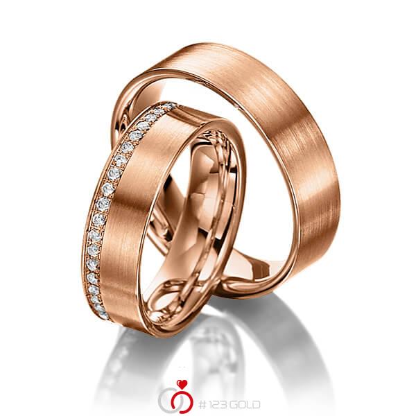 Paar klassische Memoire-Trauringe/Eheringe in Rotgold 585 halbausgefasst mit zus. 0,21 ct. Brillant tw, si - NP-1033-4 Paar klassische Memoire-Trauringe/Eheringe in Rotgold 585 halbausgefasst mit zus. 0,21 ct. Brillant tw, si - NP-1033-4