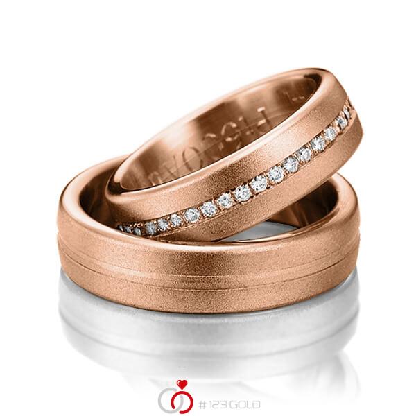 Paar klassische Memoire-Trauringe/Eheringe in Rotgold 585 halbausgefasst mit zus. 0,22 ct. Brillant tw, si von Steinberg - Q-1214-9 Paar klassische Memoire-Trauringe/Eheringe in Rotgold 585 halbausgefasst mit zus. 0,22 ct. Brillant tw, si von Steinberg - Q-1214-9