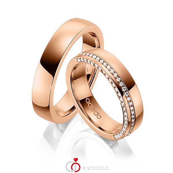 Paar klassische Memoire-Trauringe/Eheringe in Rotgold 585 halbausgefasst mit zus. 0,265 ct. Brillant tw, si von acredo - A-1540-2 Paar klassische Memoire-Trauringe/Eheringe in Rotgold 585 halbausgefasst mit zus. 0,265 ct. Brillant tw, si von acredo - A-1540-2