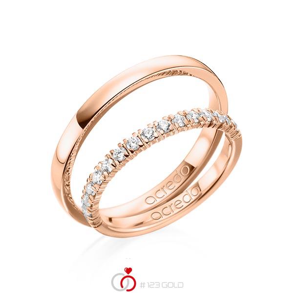 Paar klassische Memoire-Trauringe/Eheringe in Rotgold 585 halbausgefasst mit zus. 0,32 ct. Brillant tw, si von acredo - A-1384-2 Paar klassische Memoire-Trauringe/Eheringe in Rotgold 585 halbausgefasst mit zus. 0,32 ct. Brillant tw, si von acredo - A-1384-2