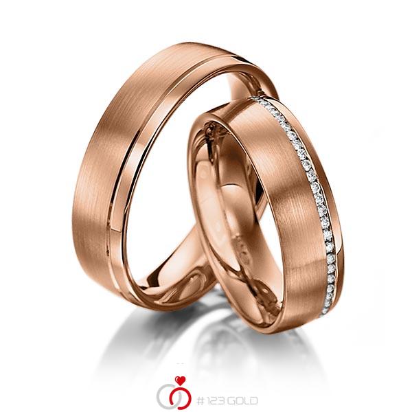Paar klassische Memoire-Trauringe/Eheringe in Rotgold 585 vollausgefasst mit zus. 0,305 ct. Brillant tw, si von 123gold - Y-1132-6 Paar klassische Memoire-Trauringe/Eheringe in Rotgold 585 vollausgefasst mit zus. 0,305 ct. Brillant tw, si von 123gold - Y-1132-6