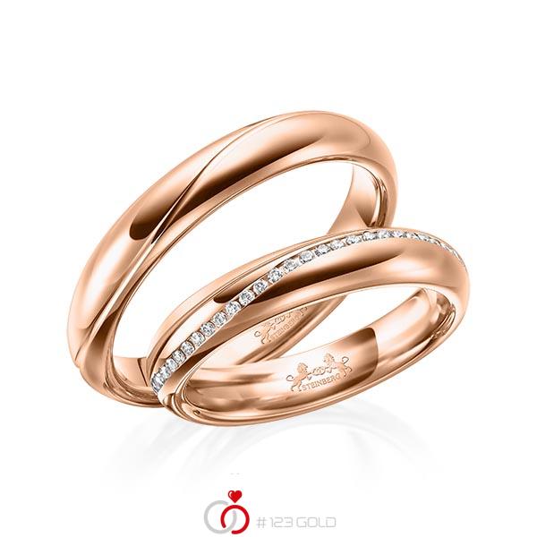 Paar klassische Memoire-Trauringe/Eheringe in Rotgold 585 vollausgefasst mit zus. 0,31 ct. Brillant tw, si von Steinberg - Q-1571-5 Paar klassische Memoire-Trauringe/Eheringe in Rotgold 585 vollausgefasst mit zus. 0,31 ct. Brillant tw, si von Steinberg - Q-1571-5