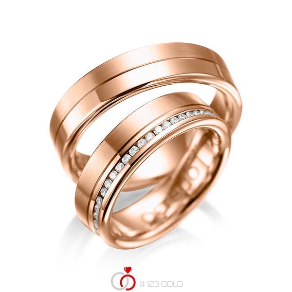 Paar klassische Memoire-Trauringe/Eheringe in Rotgold 585 vollausgefasst mit zus. 0,47 ct. Brillant tw, si von acredo - A-1005-6 Paar klassische Memoire-Trauringe/Eheringe in Rotgold 585 vollausgefasst mit zus. 0,47 ct. Brillant tw, si von acredo - A-1005-6