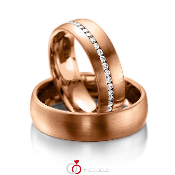 Paar klassische Memoire-Trauringe/Eheringe in Rotgold 585 vollausgefasst mit zus. 0,47 ct. Brillant tw, si von acredo - A-1014-11 Paar klassische Memoire-Trauringe/Eheringe in Rotgold 585 vollausgefasst mit zus. 0,47 ct. Brillant tw, si von acredo - A-1014-11