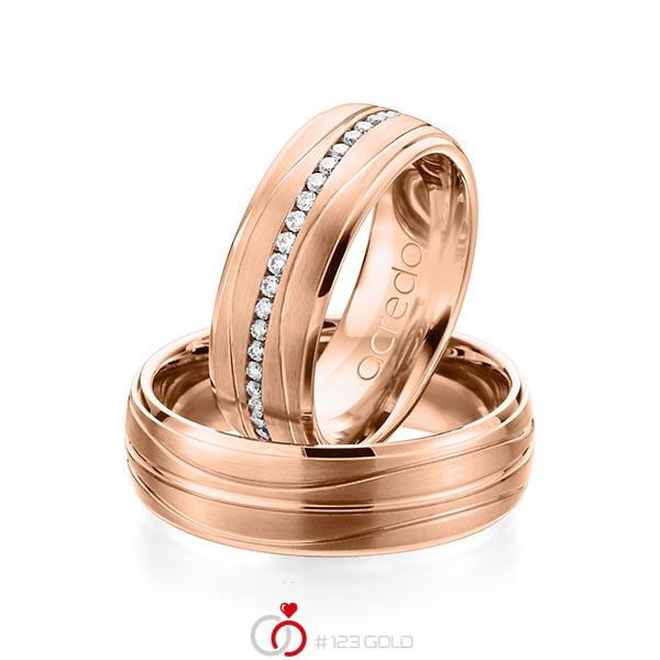 Paar klassische Memoire-Trauringe/Eheringe in Rotgold 585 vollausgefasst mit zus. 0,47 ct. Brillant tw, si von acredo - A-1159-8 Paar klassische Memoire-Trauringe/Eheringe in Rotgold 585 vollausgefasst mit zus. 0,47 ct. Brillant tw, si von acredo - A-1159-8