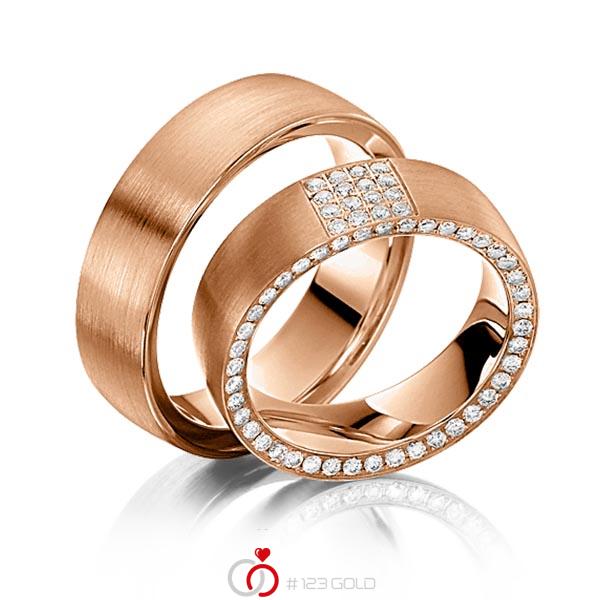 Paar klassische Memoire-Trauringe/Eheringe in Rotgold 585 vollausgefasst mit zus. 0,56 ct. Brillant tw, si von Steinberg - Q-1125-3 Paar klassische Memoire-Trauringe/Eheringe in Rotgold 585 vollausgefasst mit zus. 0,56 ct. Brillant tw, si von Steinberg - Q-1125-3