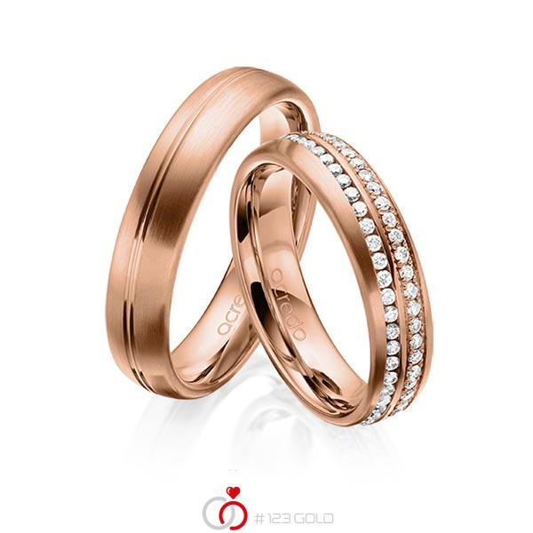 Paar klassische Memoire-Trauringe/Eheringe in Rotgold 585 vollausgefasst mit zus. 0,784 ct. Brillant tw, si von acredo - A-1630-5 Paar klassische Memoire-Trauringe/Eheringe in Rotgold 585 vollausgefasst mit zus. 0,784 ct. Brillant tw, si von acredo - A-1630-5