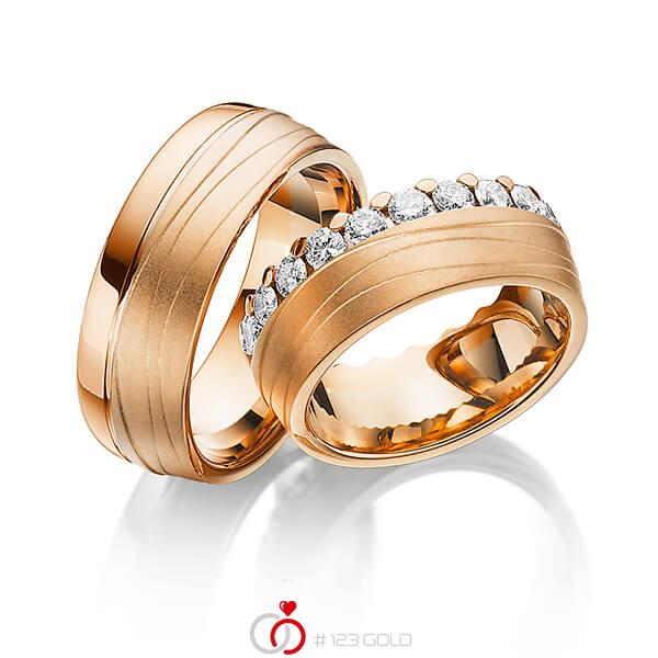 Paar klassische Memoire-Trauringe/Eheringe in Rotgold 585 vollausgefasst mit zus. 1,84 ct. Brillant tw, si von Steinberg - T-1146-10 Paar klassische Memoire-Trauringe/Eheringe in Rotgold 585 vollausgefasst mit zus. 1,84 ct. Brillant tw, si von Steinberg - T-1146-10