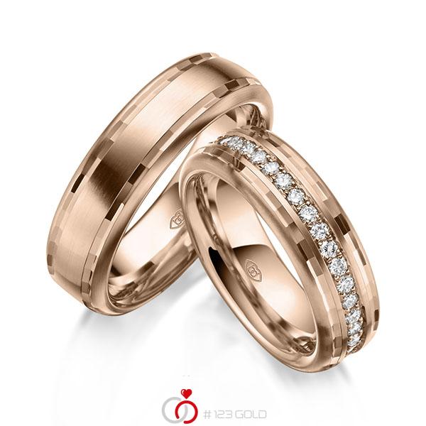 Paar klassische Memoire-Trauringe/Eheringe in Rotgold 750 vollausgefasst mit zus. 0,74 ct. Brillant r, if von 123gold - Y-1442-5 Paar klassische Memoire-Trauringe/Eheringe in Rotgold 750 vollausgefasst mit zus. 0,74 ct. Brillant r, if von 123gold - Y-1442-5
