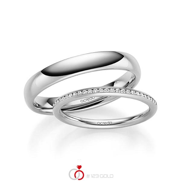 Paar klassische Memoire-Trauringe/Eheringe in Weissgold 585 halbausgefasst mit zus. 0,15 ct. Brillant tw, si von acredo - A-1598-1 Paar klassische Memoire-Trauringe/Eheringe in Weissgold 585 halbausgefasst mit zus. 0,15 ct. Brillant tw, si von acredo - A-1598-1