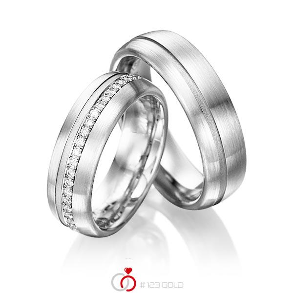 Paar klassische Memoire-Trauringe/Eheringe in Weißgold 585 halbausgefasst mit zus. 0,176 ct. Brillant tw, si von Steinberg - Q-1199-7 Paar klassische Memoire-Trauringe/Eheringe in Weißgold 585 halbausgefasst mit zus. 0,176 ct. Brillant tw, si von Steinberg - Q-1199-7