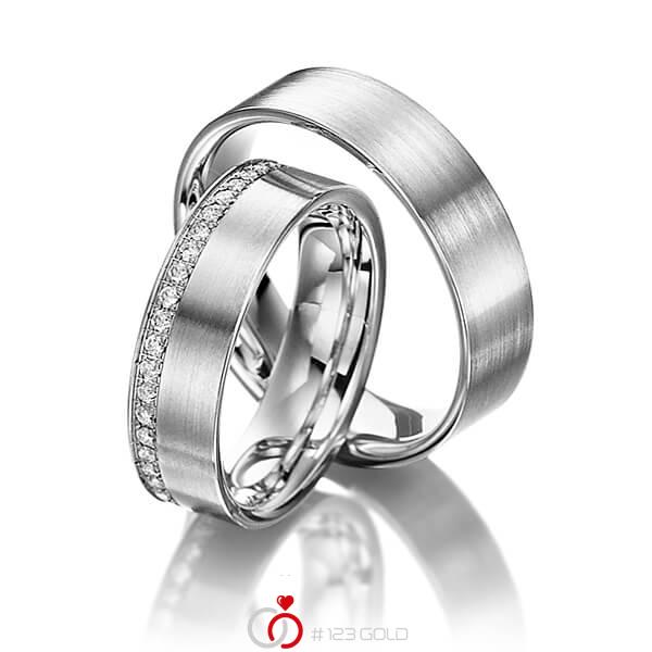 Paar klassische Memoire-Trauringe/Eheringe in Weissgold 585 halbausgefasst mit zus. 0,21 ct. Brillant tw, si - NP-1033-1 Paar klassische Memoire-Trauringe/Eheringe in Weissgold 585 halbausgefasst mit zus. 0,21 ct. Brillant tw, si - NP-1033-1