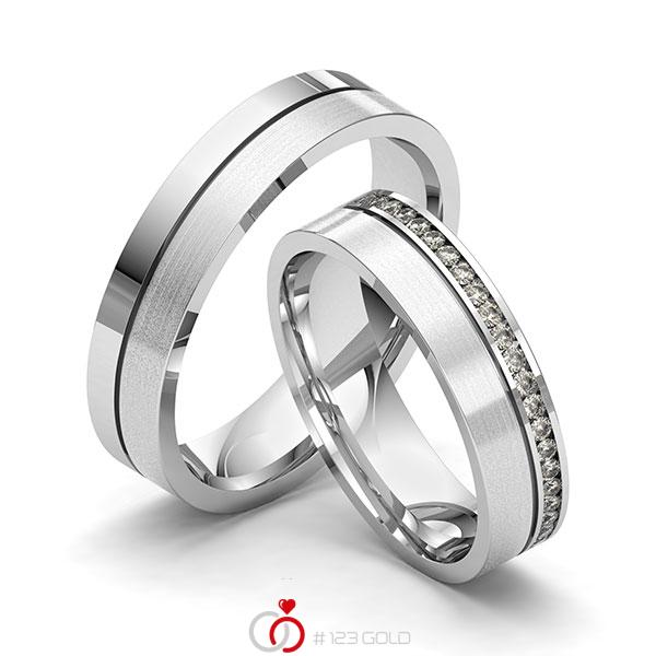 Paar klassische Memoire-Trauringe/Eheringe in Weißgold 585 halbausgefasst mit zus. 0,22 ct. Brillant tw, si von Merii - M-1275-1 Paar klassische Memoire-Trauringe/Eheringe in Weißgold 585 halbausgefasst mit zus. 0,22 ct. Brillant tw, si von Merii - M-1275-1