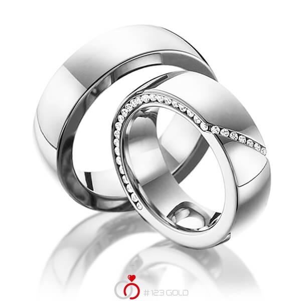 Paar klassische Memoire-Trauringe/Eheringe in Weißgold 585 halbausgefasst mit zus. 0,29 ct. Brillant tw, si von Steinberg - Q-1226-4 Paar klassische Memoire-Trauringe/Eheringe in Weißgold 585 halbausgefasst mit zus. 0,29 ct. Brillant tw, si von Steinberg - Q-1226-4