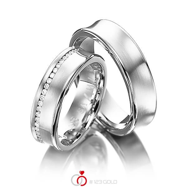 Paar klassische Memoire-Trauringe/Eheringe in Weißgold 585 vollausgefasst mit zus. 0,4 ct. Brillant tw, si von Steinberg - Q-1232-4 Paar klassische Memoire-Trauringe/Eheringe in Weißgold 585 vollausgefasst mit zus. 0,4 ct. Brillant tw, si von Steinberg - Q-1232-4