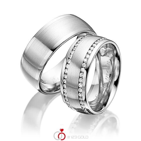 Paar klassische Memoire-Trauringe/Eheringe in Weißgold 585 vollausgefasst mit zus. 0,94 ct. Brillant tw, si von Steinberg - Q-1229-4 Paar klassische Memoire-Trauringe/Eheringe in Weißgold 585 vollausgefasst mit zus. 0,94 ct. Brillant tw, si von Steinberg - Q-1229-4