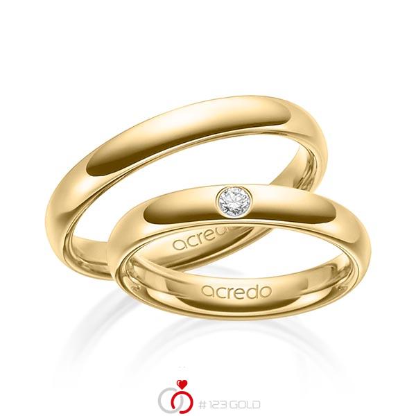 Paar klassische Trauringe/Eheringe in außen Gelbgold 585 , innen Gelbgold 585 mit zus. 0,06 ct. Brillant tw, si von acredo - A-1465-6 Paar klassische Trauringe/Eheringe in außen Gelbgold 585 , innen Gelbgold 585 mit zus. 0,06 ct. Brillant tw, si von acredo - A-1465-6