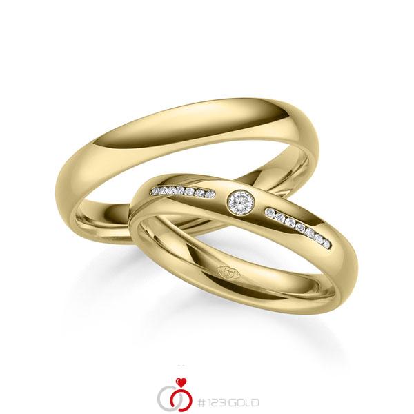 Paar klassische Trauringe/Eheringe in außen Gelbgold 585 , innen Gelbgold 585 mit zus. 0,12 ct. Brillant tw, si - UQ-1009-7 Paar klassische Trauringe/Eheringe in außen Gelbgold 585 , innen Gelbgold 585 mit zus. 0,12 ct. Brillant tw, si - UQ-1009-7