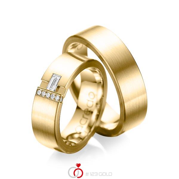Paar klassische Trauringe/Eheringe in aussen Gelbgold 585 , innen Gelbgold 585 mit zus. 0,155 ct. Baguette-Diamant & Brillant tw, vs tw, si von acredo - A-1066-8 Paar klassische Trauringe/Eheringe in aussen Gelbgold 585 , innen Gelbgold 585 mit zus. 0,155 ct. Baguette-Diamant & Brillant tw, vs tw, si von acredo - A-1066-8