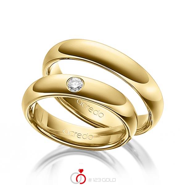 Paar klassische Trauringe/Eheringe in außen Gelbgold 585 , innen Gelbgold 585 mit zus. 0,1 ct. Brillant tw, si von acredo - A-1469-5 Paar klassische Trauringe/Eheringe in außen Gelbgold 585 , innen Gelbgold 585 mit zus. 0,1 ct. Brillant tw, si von acredo - A-1469-5