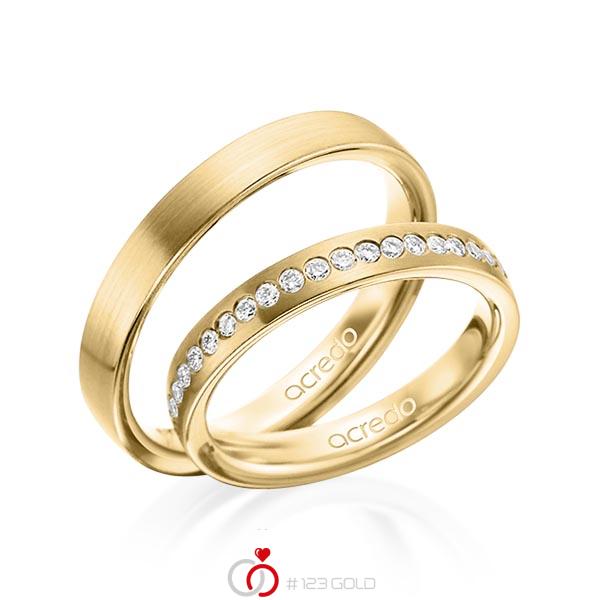 Paar klassische Trauringe/Eheringe in aussen Gelbgold 585 , innen Gelbgold 585 mit zus. 0,225 ct. Brillant tw, si von acredo - A-1498-7 Paar klassische Trauringe/Eheringe in aussen Gelbgold 585 , innen Gelbgold 585 mit zus. 0,225 ct. Brillant tw, si von acredo - A-1498-7