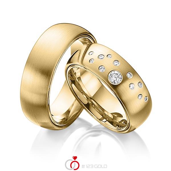 Paar klassische Trauringe/Eheringe in aussen Gelbgold 585 , innen Gelbgold 585 mit zus. 0,235 ct. Brillant tw, si von 123gold - Y-1270-5 Paar klassische Trauringe/Eheringe in aussen Gelbgold 585 , innen Gelbgold 585 mit zus. 0,235 ct. Brillant tw, si von 123gold - Y-1270-5
