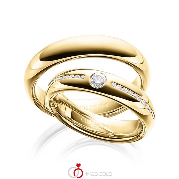 Paar klassische Trauringe/Eheringe in aussen Gelbgold 585 , innen Gelbgold 585 mit zus. 0,326 ct. Brillant tw, si tw, vs von acredo - A-1625-6 Paar klassische Trauringe/Eheringe in aussen Gelbgold 585 , innen Gelbgold 585 mit zus. 0,326 ct. Brillant tw, si tw, vs von acredo - A-1625-6