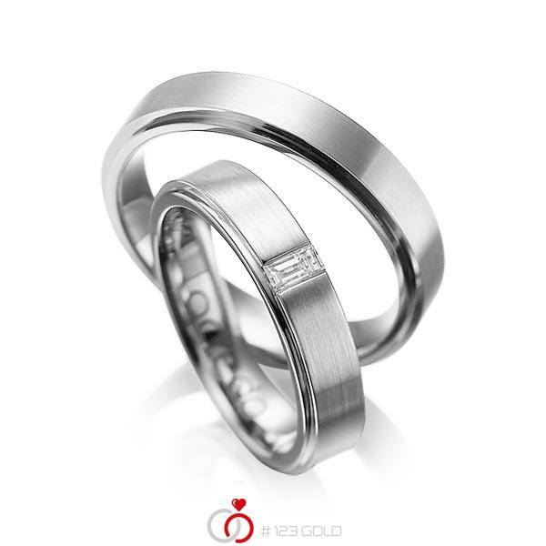 Paar klassische Trauringe/Eheringe in aussen Graugold 585 , innen Graugold 585 mit zus. 0,12 ct. Baguette-Diamant tw, vs von acredo - A-1054-5 Paar klassische Trauringe/Eheringe in aussen Graugold 585 , innen Graugold 585 mit zus. 0,12 ct. Baguette-Diamant tw, vs von acredo - A-1054-5