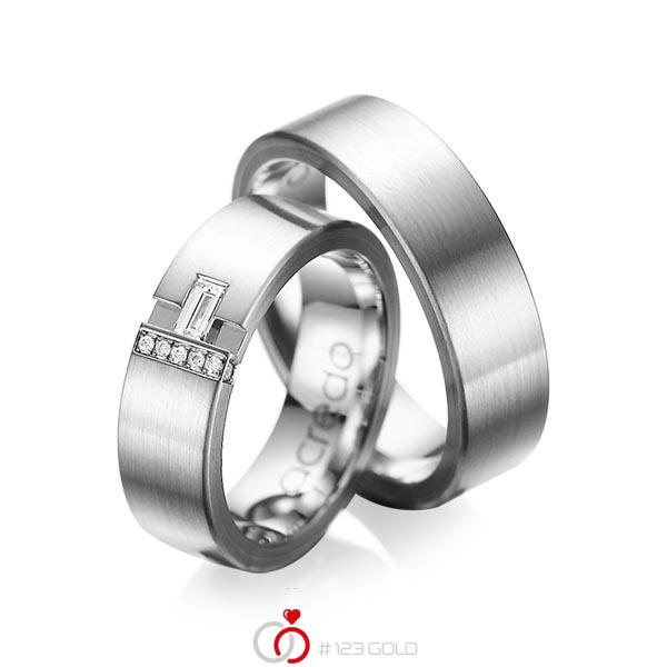 Paar klassische Trauringe/Eheringe in aussen Graugold 585 , innen Graugold 585 mit zus. 0,155 ct. Baguette-Diamant & Brillant tw, vs tw, si von acredo - A-1066-10 Paar klassische Trauringe/Eheringe in aussen Graugold 585 , innen Graugold 585 mit zus. 0,155 ct. Baguette-Diamant & Brillant tw, vs tw, si von acredo - A-1066-10