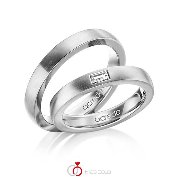 Paar klassische Trauringe/Eheringe in außen Graugold 585 , innen Graugold 585 mit zus. 0,15 ct. Baguette-Diamant tw, vs von acredo - A-1467-4 Paar klassische Trauringe/Eheringe in außen Graugold 585 , innen Graugold 585 mit zus. 0,15 ct. Baguette-Diamant tw, vs von acredo - A-1467-4