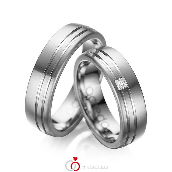 Paar klassische Trauringe/Eheringe in aussen Graugold dunkel 585 , innen Graugold dunkel 585 mit zus. 0,05 ct. Prinzess-Diamant tw, si von acredo - A-1040-5 Paar klassische Trauringe/Eheringe in aussen Graugold dunkel 585 , innen Graugold dunkel 585 mit zus. 0,05 ct. Prinzess-Diamant tw, si von acredo - A-1040-5