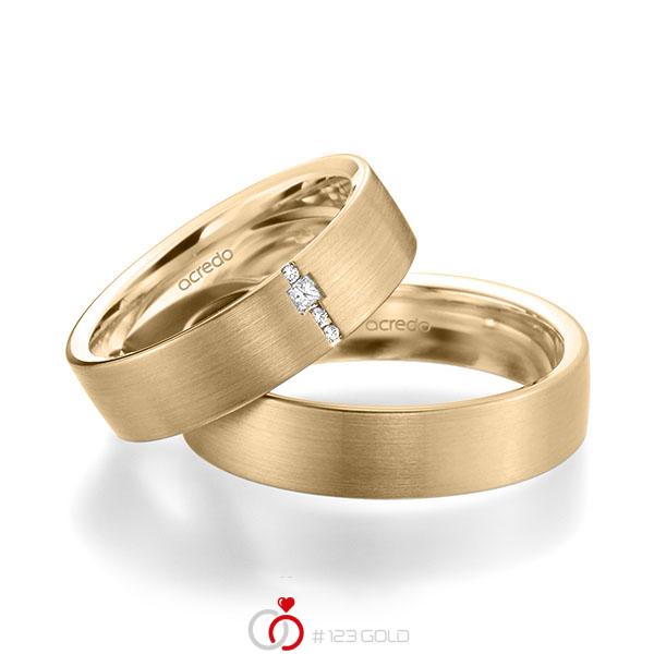 Paar klassische Trauringe/Eheringe in aussen Roségold 585 , innen Roségold 585 mit zus. 0,045 ct. Brillant & Prinzess-Diamant tw, si von acredo - A-1948-5 Paar klassische Trauringe/Eheringe in aussen Roségold 585 , innen Roségold 585 mit zus. 0,045 ct. Brillant & Prinzess-Diamant tw, si von acredo - A-1948-5