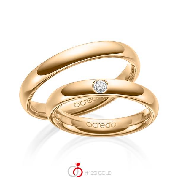 Paar klassische Trauringe/Eheringe in außen Roségold 585 , innen Roségold 585 mit zus. 0,06 ct. Brillant tw, si von acredo - A-1465-5 Paar klassische Trauringe/Eheringe in außen Roségold 585 , innen Roségold 585 mit zus. 0,06 ct. Brillant tw, si von acredo - A-1465-5