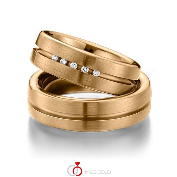 Paar klassische Trauringe/Eheringe in aussen Roségold 585 , innen Roségold 585 mit zus. 0,075 ct. Brillant tw, si von 123gold - Y-1288-6 Paar klassische Trauringe/Eheringe in aussen Roségold 585 , innen Roségold 585 mit zus. 0,075 ct. Brillant tw, si von 123gold - Y-1288-6