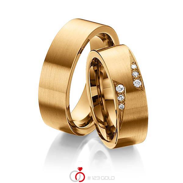 Paar klassische Trauringe/Eheringe in aussen Roségold 585 , innen Roségold 585 mit zus. 0,1 ct. Brillant tw, si von 123gold - Y-1305-6 Paar klassische Trauringe/Eheringe in aussen Roségold 585 , innen Roségold 585 mit zus. 0,1 ct. Brillant tw, si von 123gold - Y-1305-6