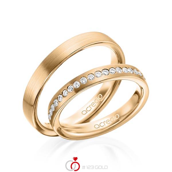 Paar klassische Trauringe/Eheringe in aussen Roségold 585 , innen Roségold 585 mit zus. 0,225 ct. Brillant tw, si von acredo - A-1498-8 Paar klassische Trauringe/Eheringe in aussen Roségold 585 , innen Roségold 585 mit zus. 0,225 ct. Brillant tw, si von acredo - A-1498-8