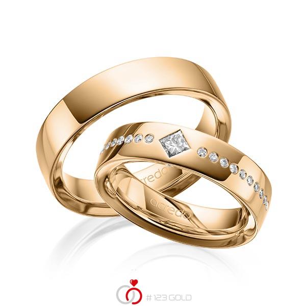 Paar klassische Trauringe/Eheringe in aussen Roségold 585 , innen Roségold 585 mit zus. 0,326 ct. Brillant & Prinzess-Diamant tw, si von acredo - A-1626-7 Paar klassische Trauringe/Eheringe in aussen Roségold 585 , innen Roségold 585 mit zus. 0,326 ct. Brillant & Prinzess-Diamant tw, si von acredo - A-1626-7