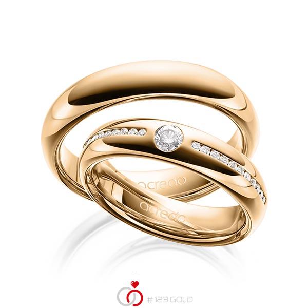 Paar klassische Trauringe/Eheringe in aussen Roségold 585 , innen Roségold 585 mit zus. 0,326 ct. Brillant tw, si tw, vs von acredo - A-1625-5 Paar klassische Trauringe/Eheringe in aussen Roségold 585 , innen Roségold 585 mit zus. 0,326 ct. Brillant tw, si tw, vs von acredo - A-1625-5