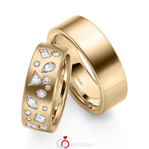 Paar klassische Trauringe/Eheringe in außen Roségold 585 , innen Roségold 585 mit zus. 0,9 ct. Prinzess-Diamant & Baguette-Diamant & Brillant tw, si tw, vs von acredo - A-2146-7 Paar klassische Trauringe/Eheringe in außen Roségold 585 , innen Roségold 585 mit zus. 0,9 ct. Prinzess-Diamant & Baguette-Diamant & Brillant tw, si tw, vs von acredo - A-2146-7