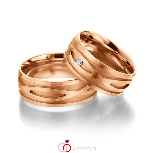 Paar klassische Trauringe/Eheringe in außen Rotgold 585 , innen Rotgold 585 mit zus. 0,04 ct. Brillant tw, si von Steinberg - T-1067-4 Paar klassische Trauringe/Eheringe in außen Rotgold 585 , innen Rotgold 585 mit zus. 0,04 ct. Brillant tw, si von Steinberg - T-1067-4