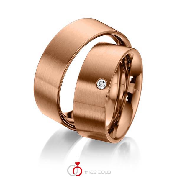Paar klassische Trauringe/Eheringe in aussen Rotgold 585 , innen Rotgold 585 mit zus. 0,05 ct. Brillant tw, si von 123gold - Y-1289-8 Paar klassische Trauringe/Eheringe in aussen Rotgold 585 , innen Rotgold 585 mit zus. 0,05 ct. Brillant tw, si von 123gold - Y-1289-8