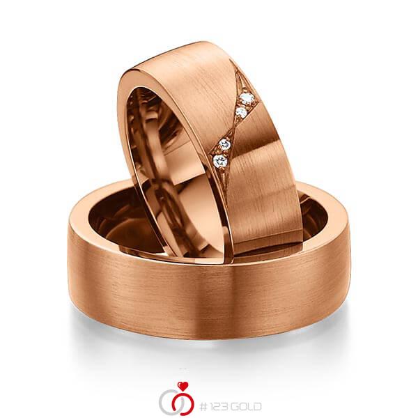 Paar klassische Trauringe/Eheringe in aussen Rotgold 585 , innen Rotgold 585 mit zus. 0,05 ct. Brillant tw, si von 123gold - Y-1303-4 Paar klassische Trauringe/Eheringe in aussen Rotgold 585 , innen Rotgold 585 mit zus. 0,05 ct. Brillant tw, si von 123gold - Y-1303-4