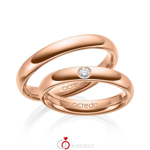 Paar klassische Trauringe/Eheringe in außen Rotgold 585 , innen Rotgold 585 mit zus. 0,06 ct. Brillant tw, si von acredo - A-1465-7 Paar klassische Trauringe/Eheringe in außen Rotgold 585 , innen Rotgold 585 mit zus. 0,06 ct. Brillant tw, si von acredo - A-1465-7