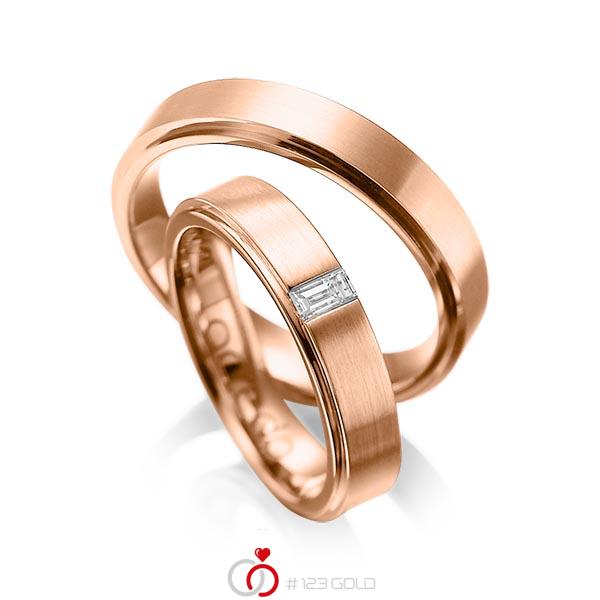 Paar klassische Trauringe/Eheringe in aussen Rotgold 585 , innen Rotgold 585 mit zus. 0,12 ct. Baguette-Diamant tw, vs von acredo - A-1054-12 Paar klassische Trauringe/Eheringe in aussen Rotgold 585 , innen Rotgold 585 mit zus. 0,12 ct. Baguette-Diamant tw, vs von acredo - A-1054-12