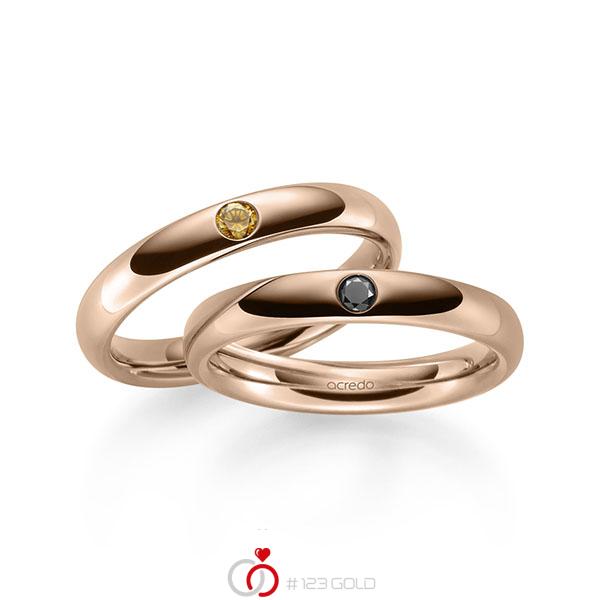 Paar klassische Trauringe/Eheringe in außen Rotgold 585 , innen Rotgold 585 mit zus. 0,12 ct. Brillant schwarz cognac von acredo - A-2175-9 Paar klassische Trauringe/Eheringe in außen Rotgold 585 , innen Rotgold 585 mit zus. 0,12 ct. Brillant schwarz cognac von acredo - A-2175-9